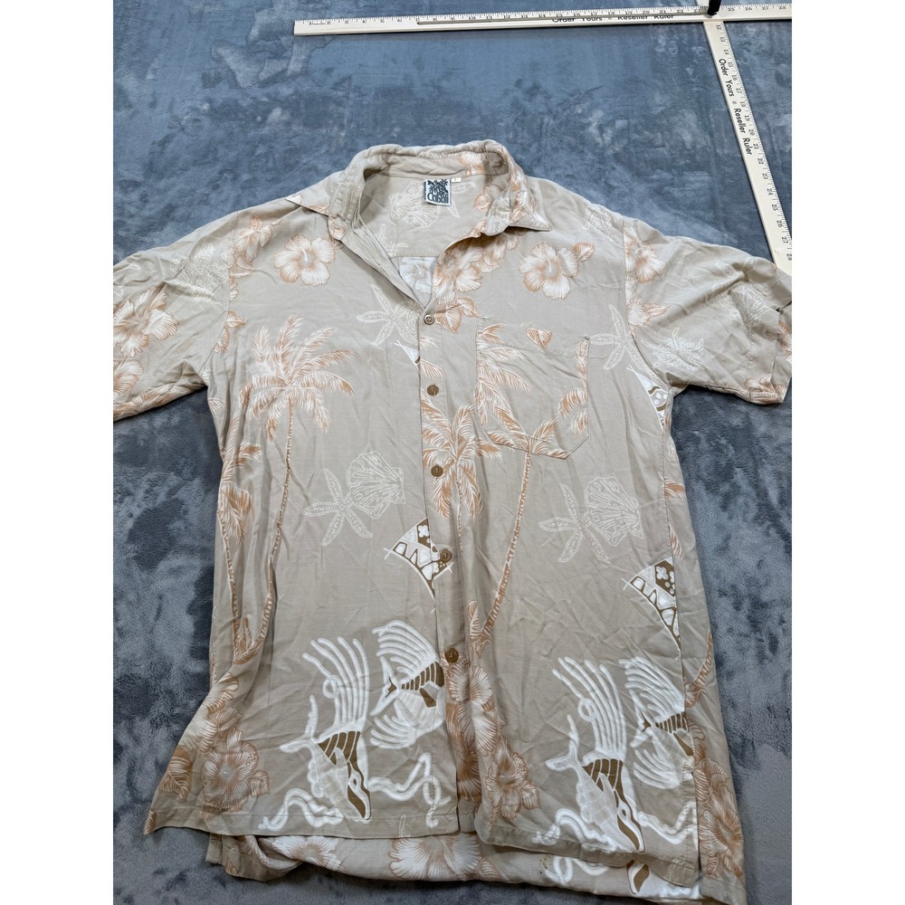 Cabali Men's Beige Tropical‎ Hawaiian Shirt Button Down Short Sleeve Size L
